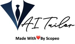AI Tailor Logo Made wiyh love by SCOPEO