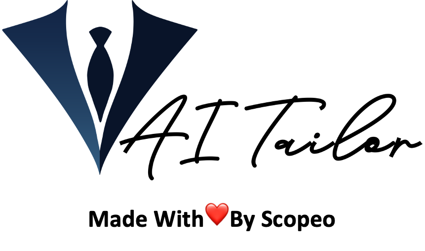 AI Tailor Logo Made wiyh love by SCOPEO